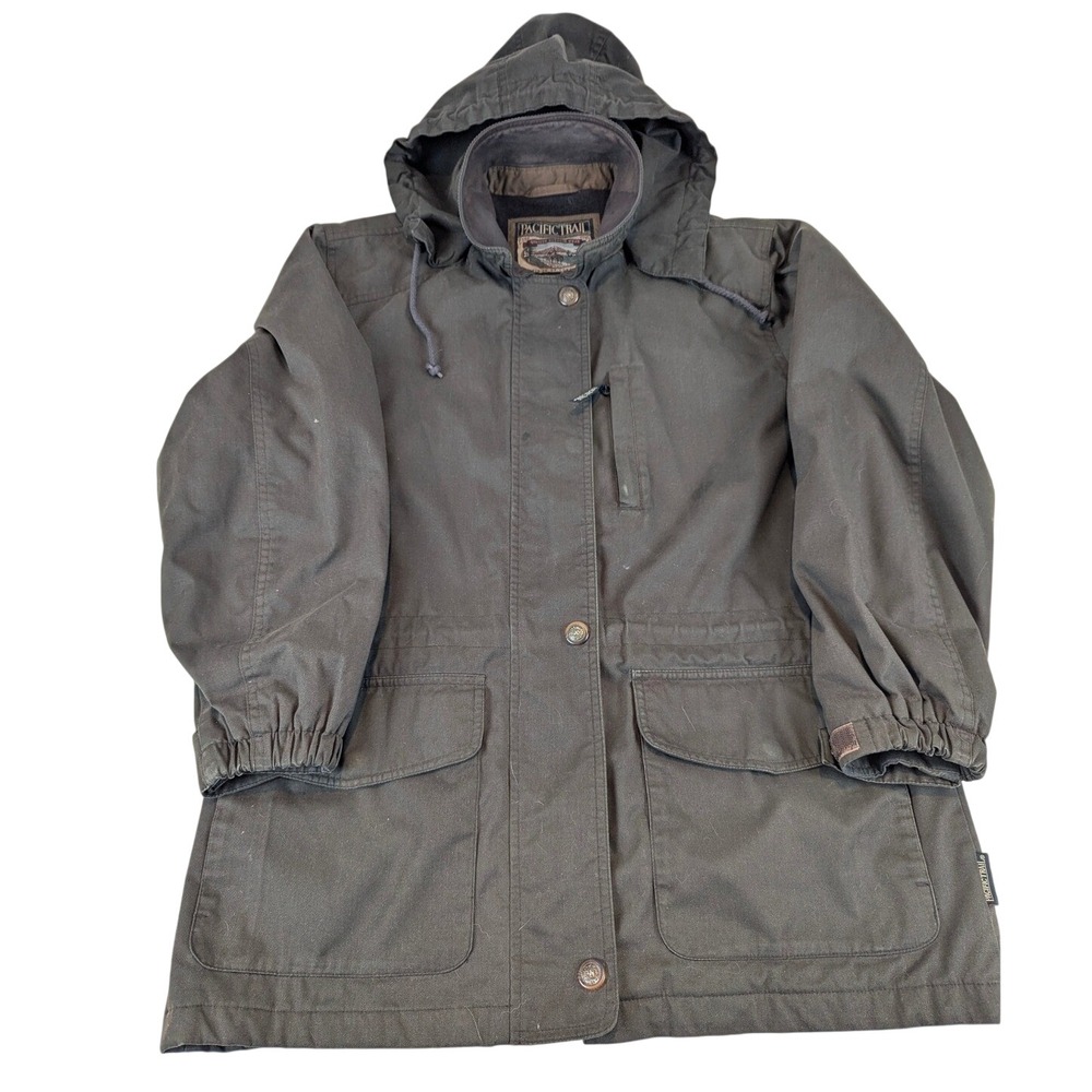 Pacific Trail Mens Olive Green M Lined Hood Utility Canvas Jacket Gorp Barn VTG